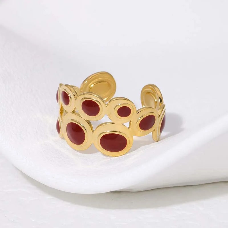 Vintage Crafted Gold Red Stone Adjustable Ring-Lydieannejewelry
