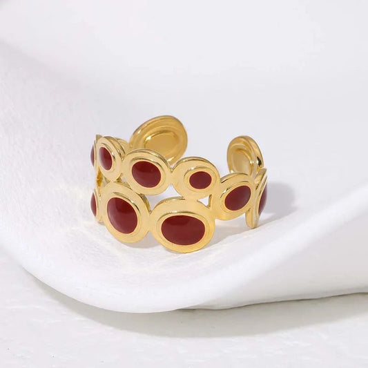 Vintage Crafted Gold Red Stone Adjustable Ring-Lydieannejewelry