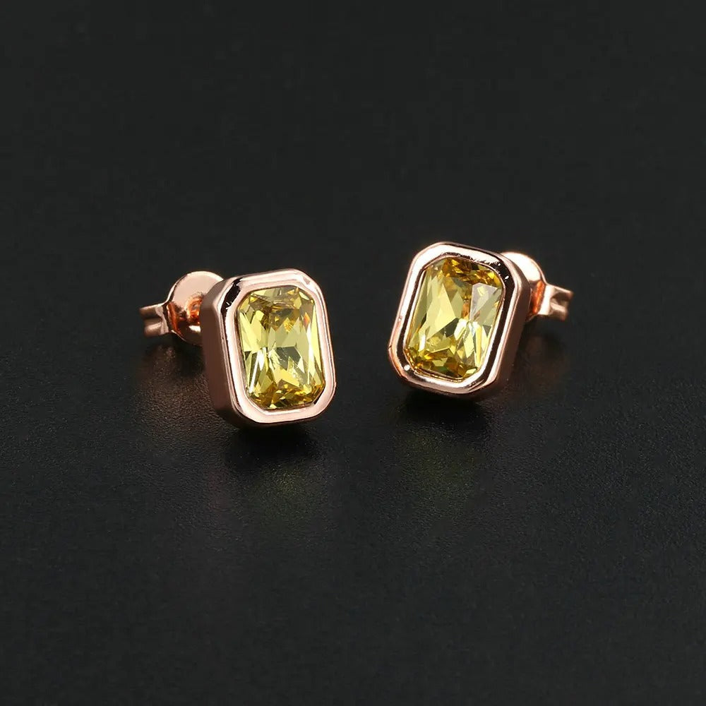 Timeless Rose Gold Bright Yellow Rectangular-Cut Earrings-Lydieannejewelry