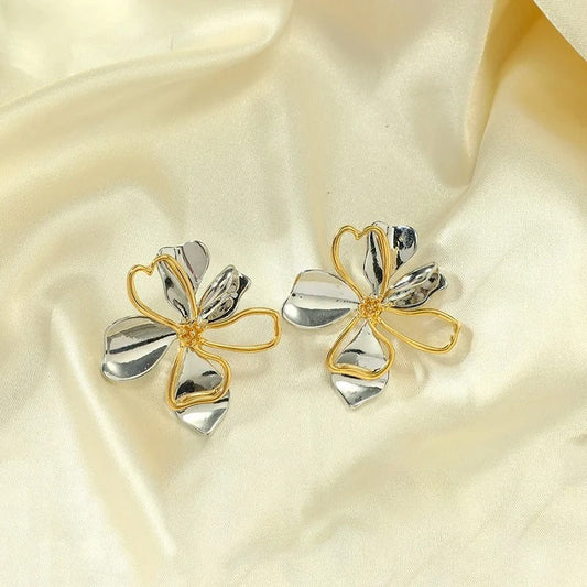 Gold & Silver Flower Petals Earrings-Lydieannejewelry