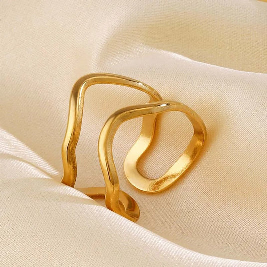 Vintage Sculpted Gold Wavy Shape Open Ring-Lydieannejewelry