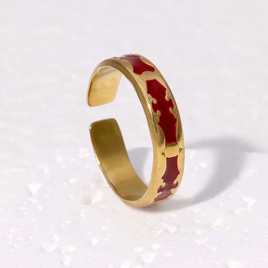 Vintage Gold Sleek Red Inlay Adjustable Ring-Lydieannejewelry