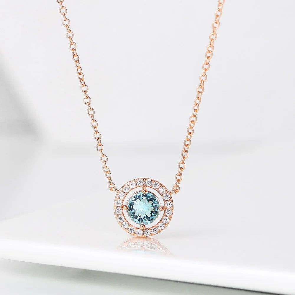 Rose Gold Light Blue Crystal Pendant Necklace-Lydieannejewelry