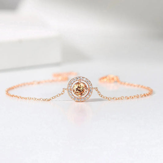 Classic Rose Gold Round Orange Gem & Sparkling Border Bracelet-Lydieannejewelry
