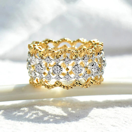 Vintage Two Tone Sparkling Circle Band Ring-Lydieannejewelry