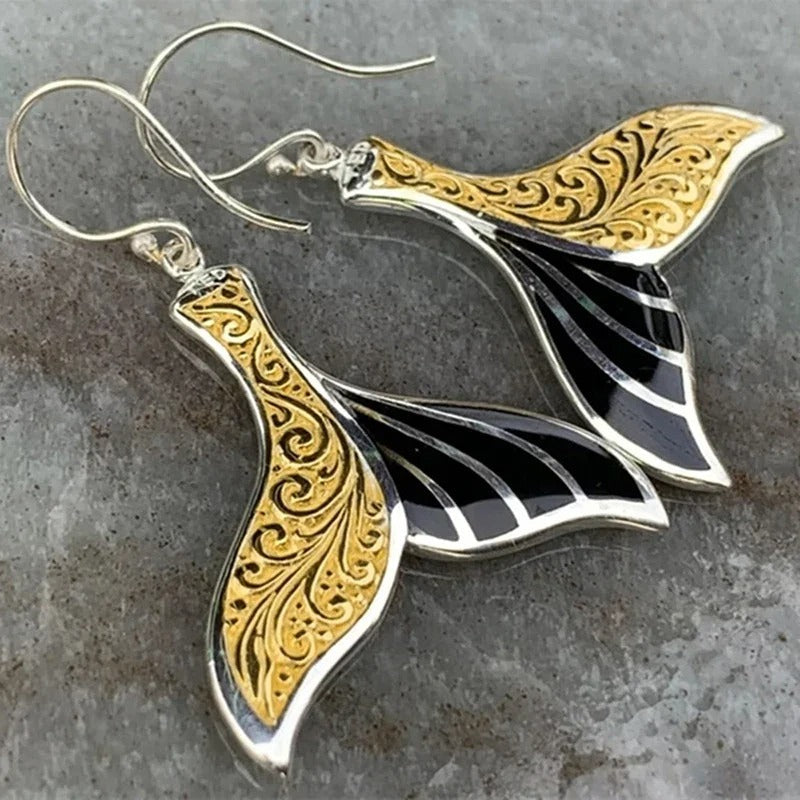 Vintage Two-tone Fishtail Earrings-Lydieannejewelry