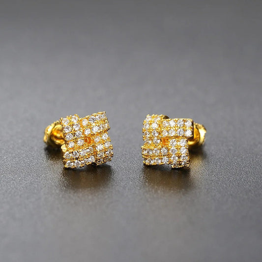 Vintage Gold Square Zircon Crystal Earrings-Lydieannejewelry