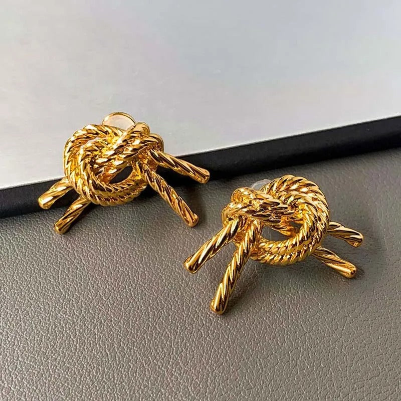 Vintage Gold Knotted Rope Design Earrings-Lydieannejewelry