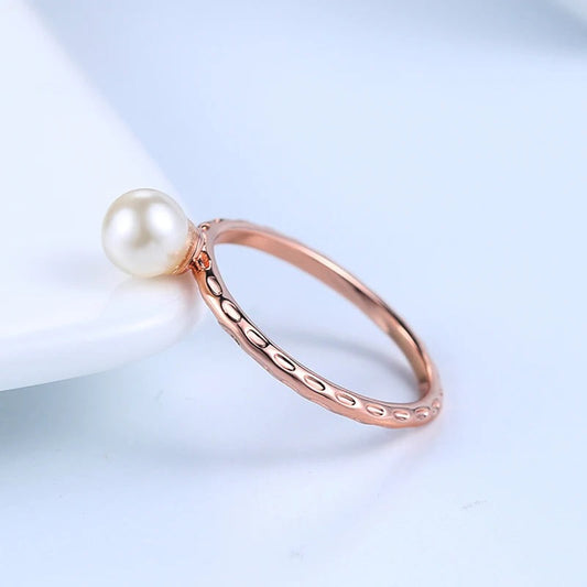 Classic Rose Gold Pearl Accent Ring-Lydieannejewelry
