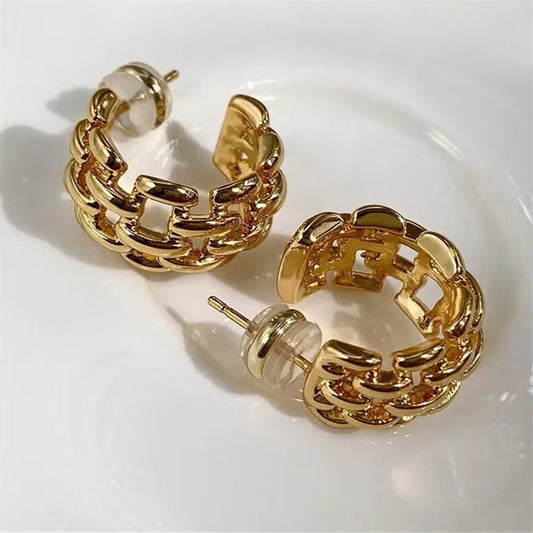 Retro Gold Chunky Hoop Design Earrings-Lydieannejewelry