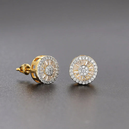 Classic Gold Round Crystal Halo Stud Earrings-Lydieannejewelry