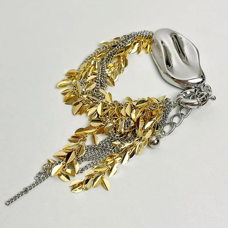 Vintage Gold & Silver Adjustable Leaf Charm Bracelet-Lydieannejewelry