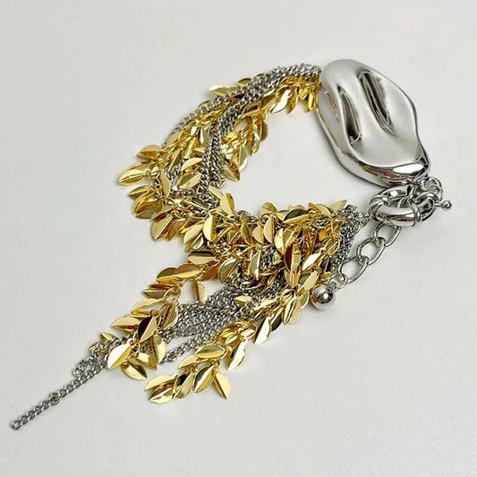 Vintage Gold & Silver Adjustable Leaf Charm Bracelet-Lydieannejewelry
