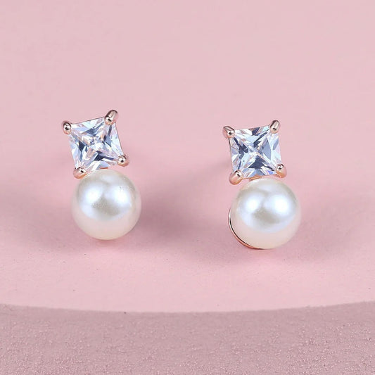 Vintage Rose Gold Square Cut & Pearl Earrings-Lydieannejewelry