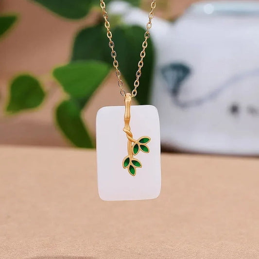 Classic White Stone Gold Leafy Branch Pendant Necklace-Lydieannejewelry