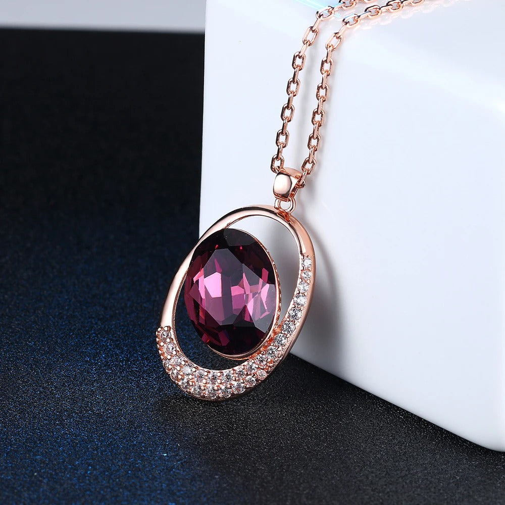 Classic Rose Gold Purple Oval Gemstone Necklace-Lydieannejewelry