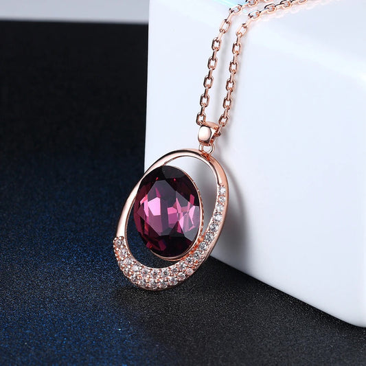 Classic Rose Gold Purple Oval Gemstone Necklace-Lydieannejewelry
