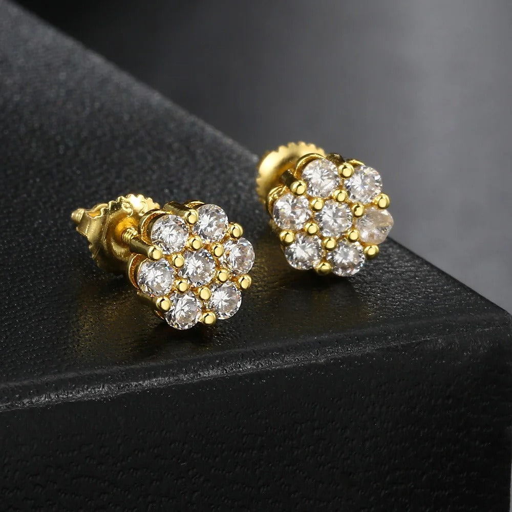 Classic Gold Cluster Floral Sparkling Crystal Stud Earrings-Lydieannejewelry