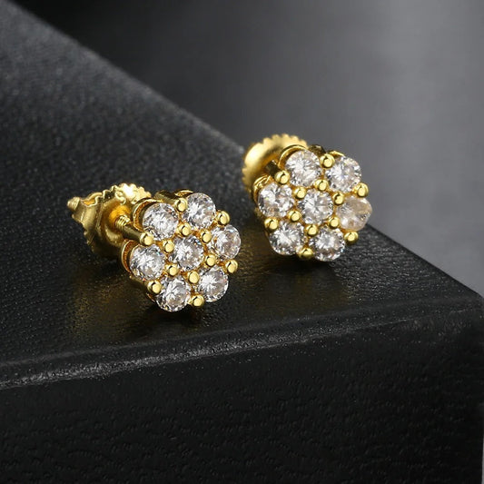 Classic Gold Cluster Floral Sparkling Crystal Stud Earrings-Lydieannejewelry