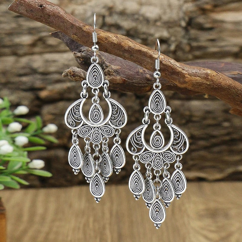 Antique Silver Drop Dangle Earrings-Lydieannejewelry