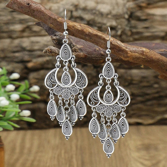 Antique Silver Drop Dangle Earrings-Lydieannejewelry