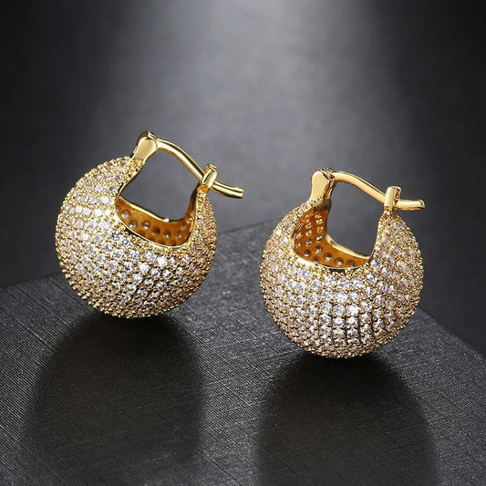 Timeless Gold Crystal-Studded Hoop Pave Earrings-Lydieannejewelry