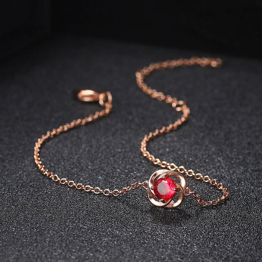 Rose Gold Red Crystal Flower Pendant Bracelet-Lydieannejewelry