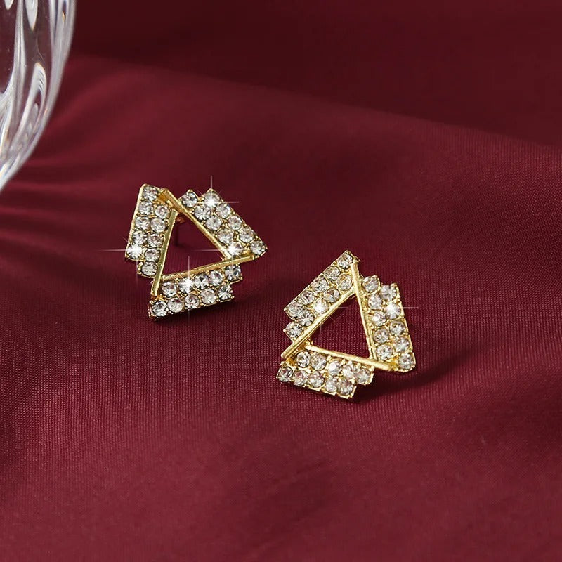 Vintage Crystal Triangle Stud Earrings-Lydieannejewelry