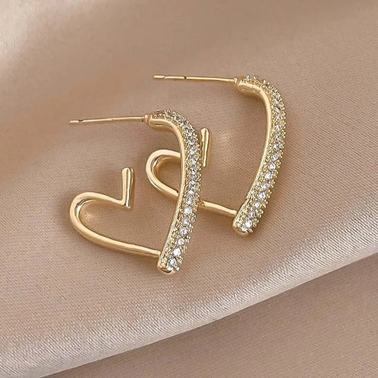 Gold Crystal Pave Heart Hoop Earrings-Lydieannejewelry