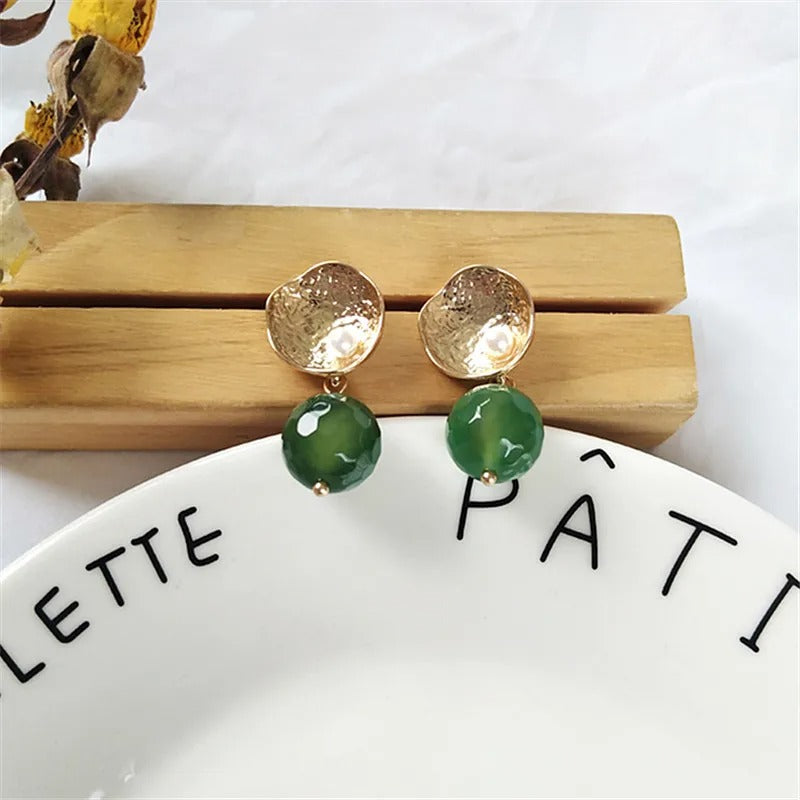Vintage Gold & Green Ball Stud Earrings-Lydieannejewelry