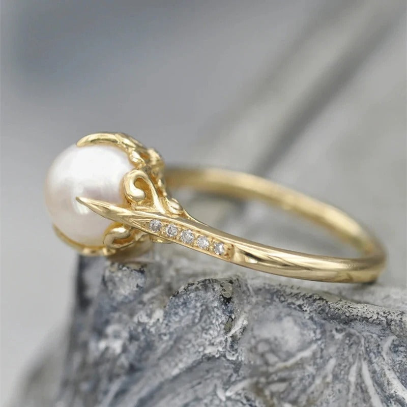 Vintage Gold Pearl Centerpiece Ring-Lydieannejewelry