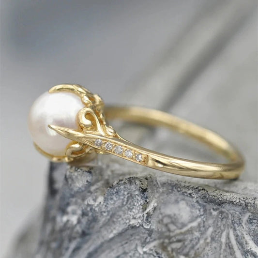 Vintage Gold Pearl Centerpiece Ring-Lydieannejewelry