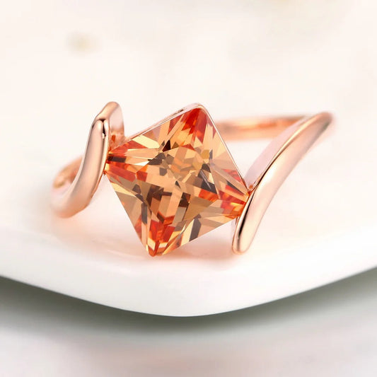 Rose Gold Pyramid-Cut Orange Gem Ring-Lydieannejewelry