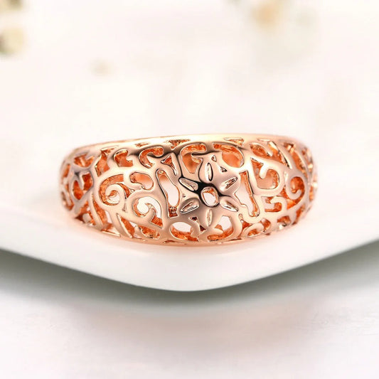 Rose Gold Intricate Floral Pattern Ring-Lydieannejewelry