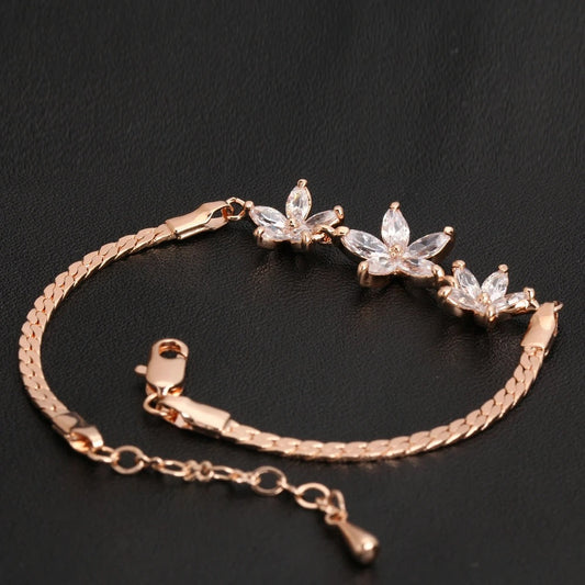 Vintage Rose Gold Floral Crystal Design Bracelet-Lydieannejewelry