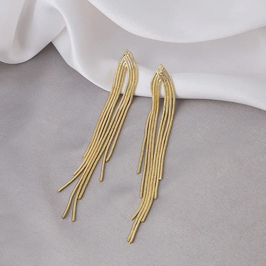 Gold Chain Fringe Delicate Tassel Earrings-Lydieannejewelry