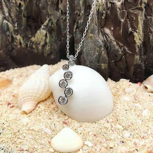 Vintage Silver Round Crystal Necklace-Lydieannejewelry