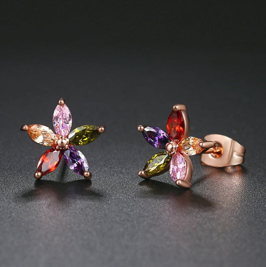 Timeless Rose Gold Flower-Shaped Vibrant Gemstone Earrings-Lydieannejewelry