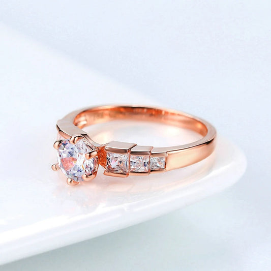 Rose Gold Round Crystal & Paved Square Crystal Ring-Lydieannejewelry