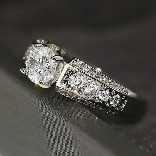 Vintage Silver & Crystal Round Gem Ring-Lydieannejewelry