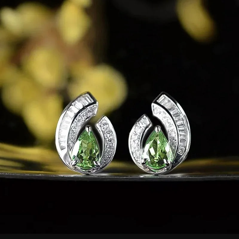 Pear Green Zirconia Stud Earrings-Lydieannejewelry