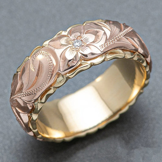 Vintage Rose Gold Flower Engraved Ring-Lydieannejewelry