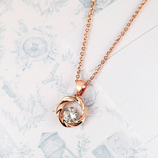 Vintage Rose Gold Twisted Pendant & Brilliant Gem Necklace-Lydieannejewelry