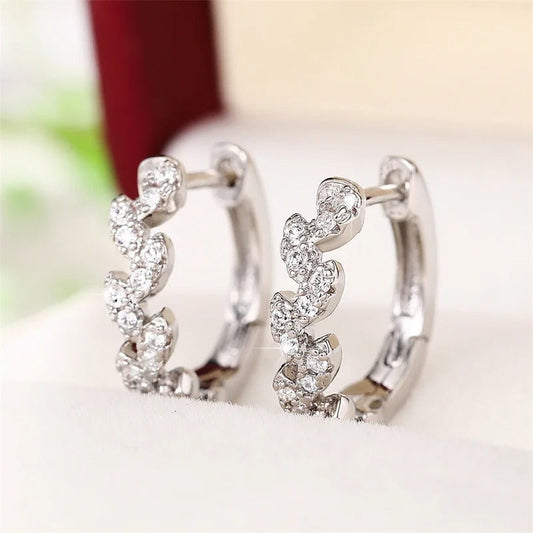 Silver Sparkling Leaf Earrings-Lydieannejewelry