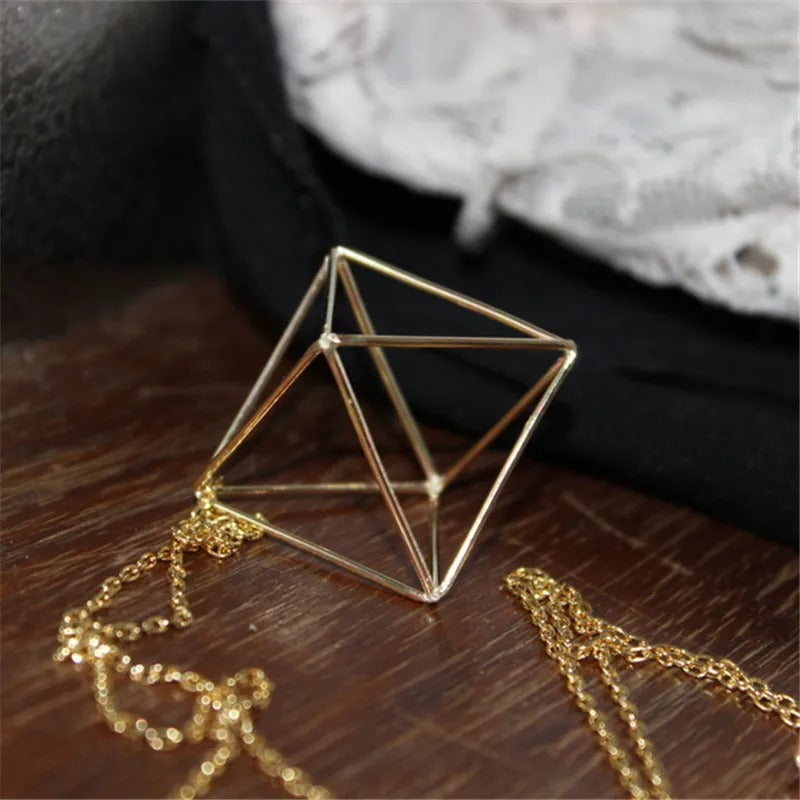 Retro Three-Dimensional Hollow Triangle Long Necklace-Lydieannejewelry