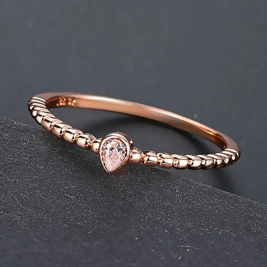 Vintage Rose Gold Pink Crystal Tear Drop Ring-Lydieannejewelry