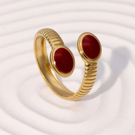 Vintage Gold Dual Red Stone Adjustable Ring-Lydieannejewelry