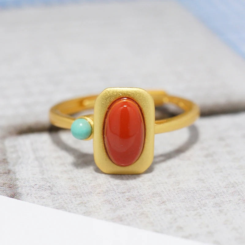 Artistic Style Southern Red Tourmaline Square Adjustable Ring-Lydieannejewelry