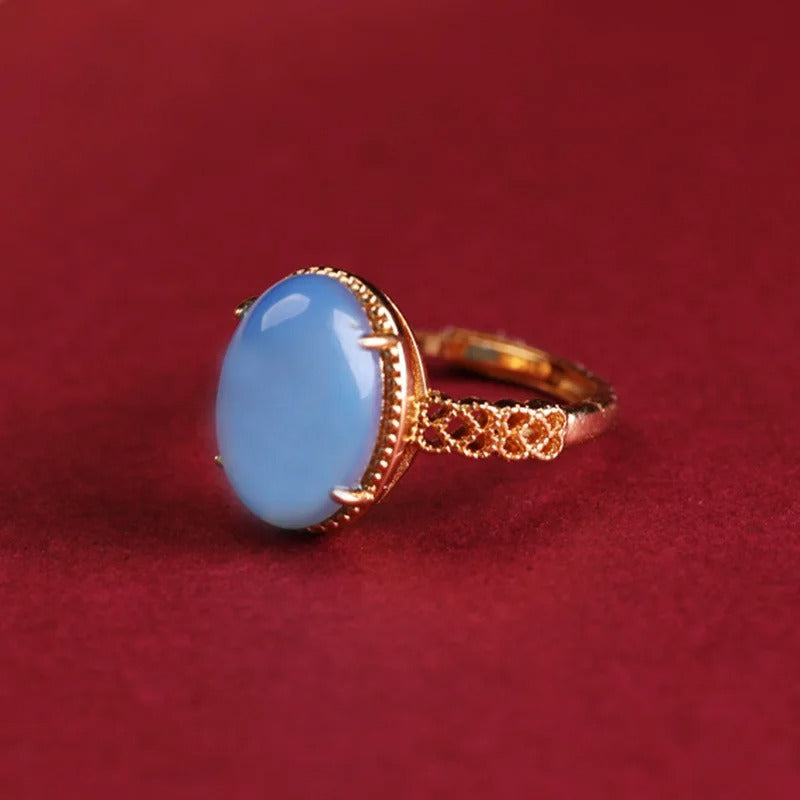 Vintage Gold Light Blue Oval Gemstone Adjustable Ring-Lydieannejewelry