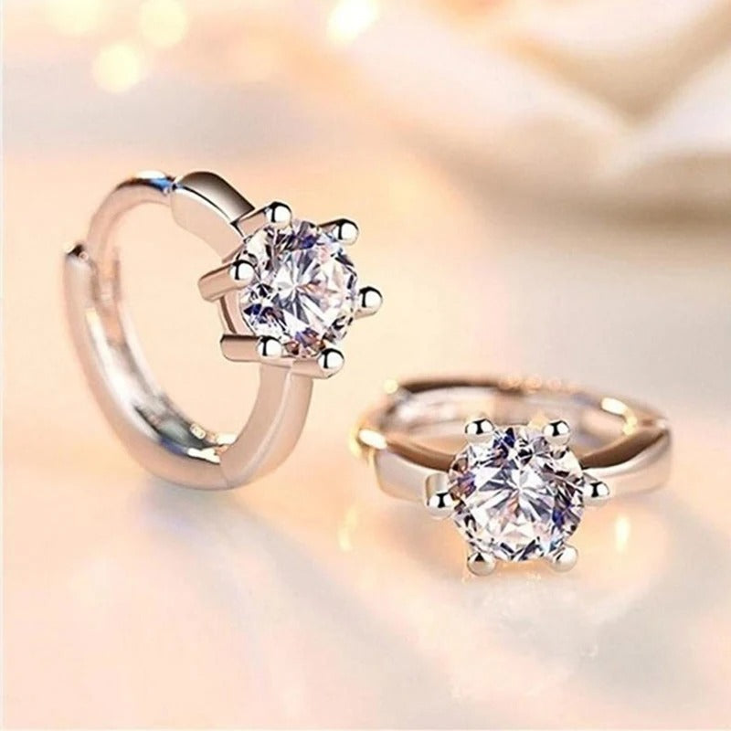 Silver Solitaire Hoop Earrings-Lydieannejewelry